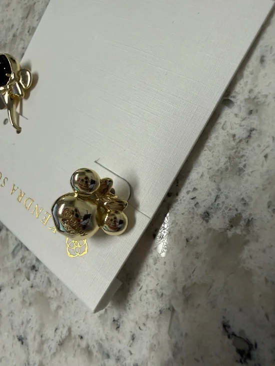 Kendra Scott Gold-tone Minnie Mouse Bow Earrings with Black Druzy - Picture 2 of 2